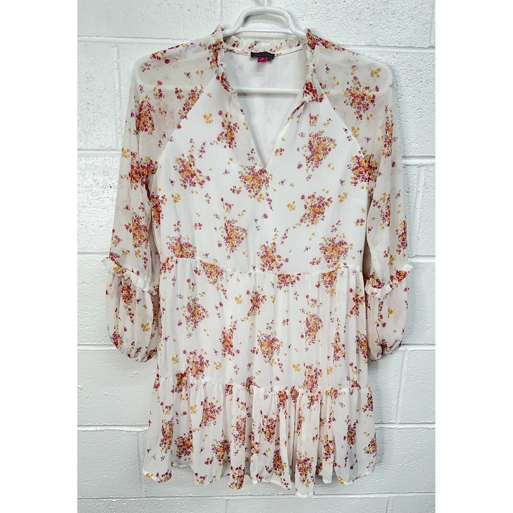 Vince Camuto Floral Dress White Sheer Boho Prairie / Women's Medium